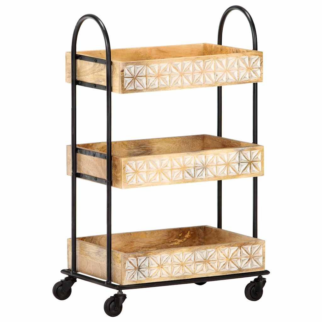 289093 vidaXL 3-Tier Kitchen Trolley 46x30x76 cm Solid Mango Wood 3