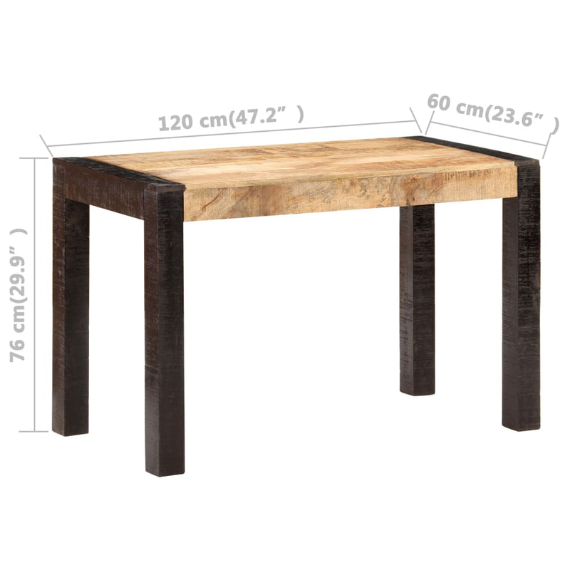 Dining Table 120x60x76 cm Solid Rough Mango Wood