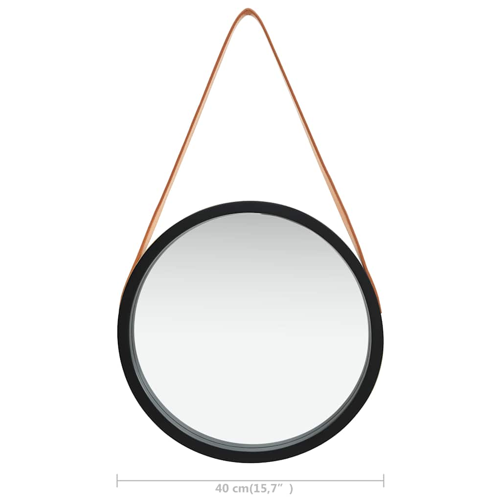 vidaXL Wall Mirror with Strap 40 cm Black 6