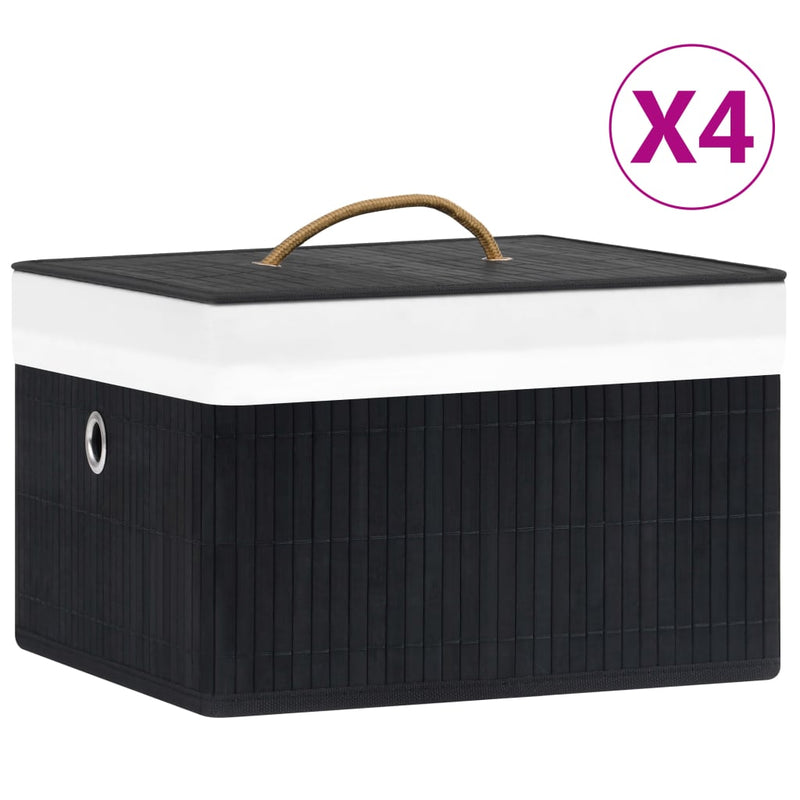 Bamboo Storage Boxes 4 pcs Black