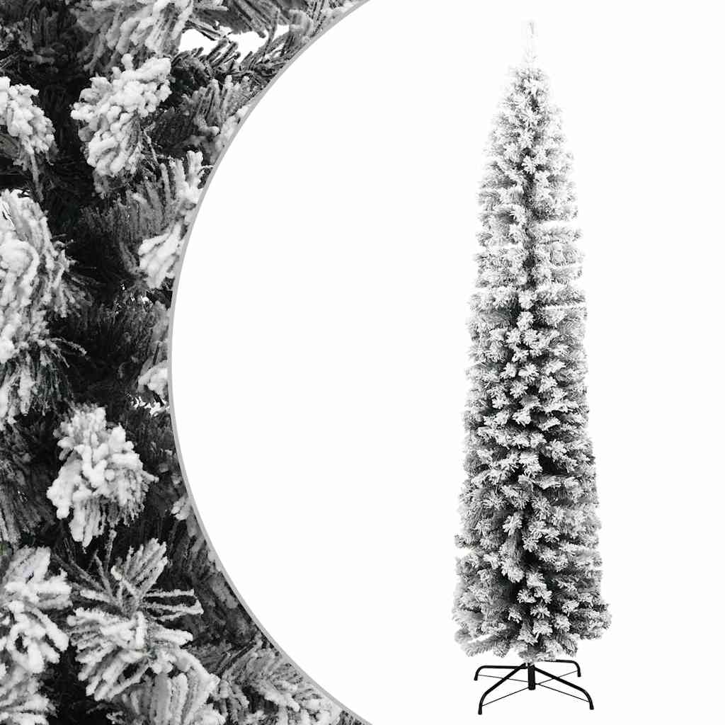 vidaXL Slim Artificial Christmas Tree with Flocked Snow Green 180 cm PVC 1