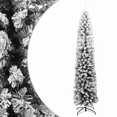 vidaXL Slim Artificial Christmas Tree with Flocked Snow Green 180 cm PVC 1