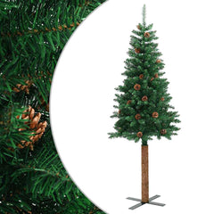 vidaXL Slim Christmas Tree with Real Wood and Cones Green 180 cm PVC 2