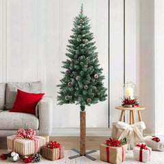 vidaXL Slim Christmas Tree with Real Wood and White Snow Green 180 cm 1