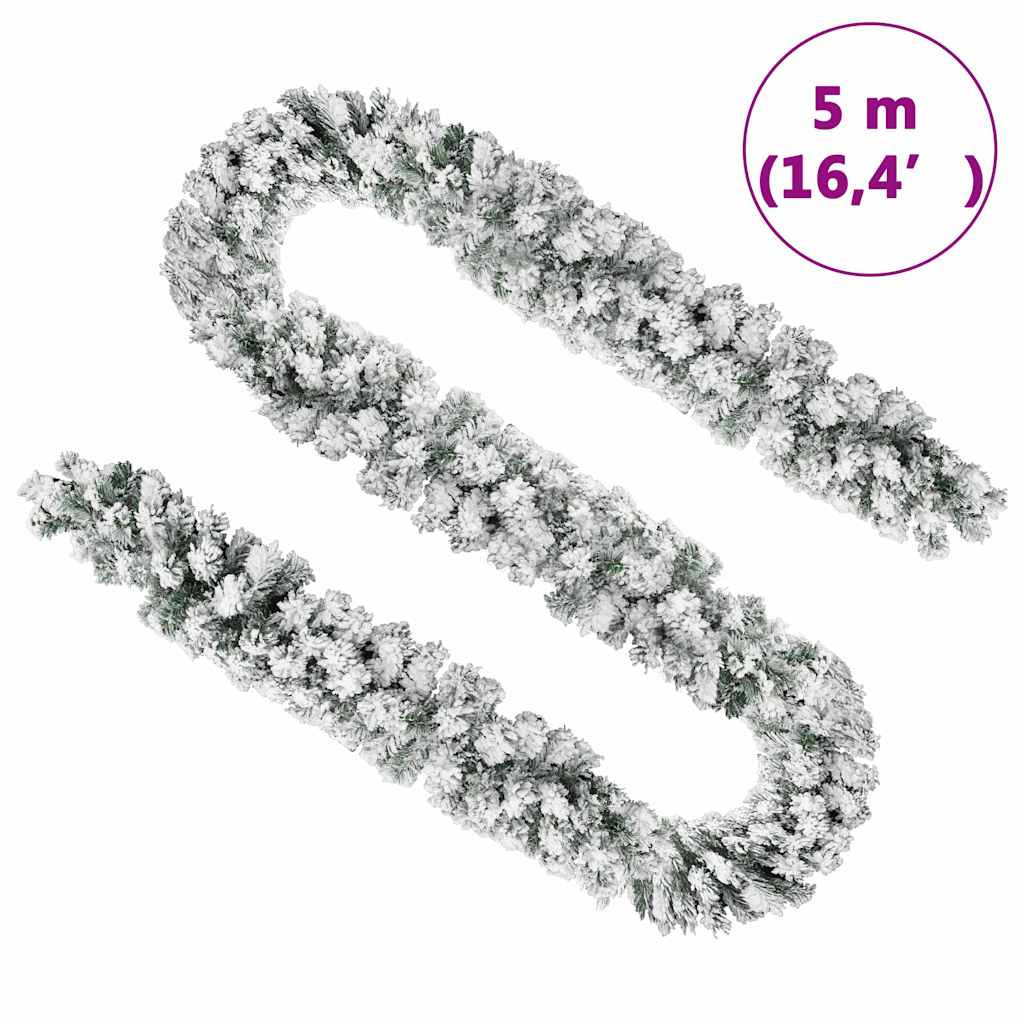 vidaXL Christmas Garland with Flocked Snow Green 5 m PVC 6