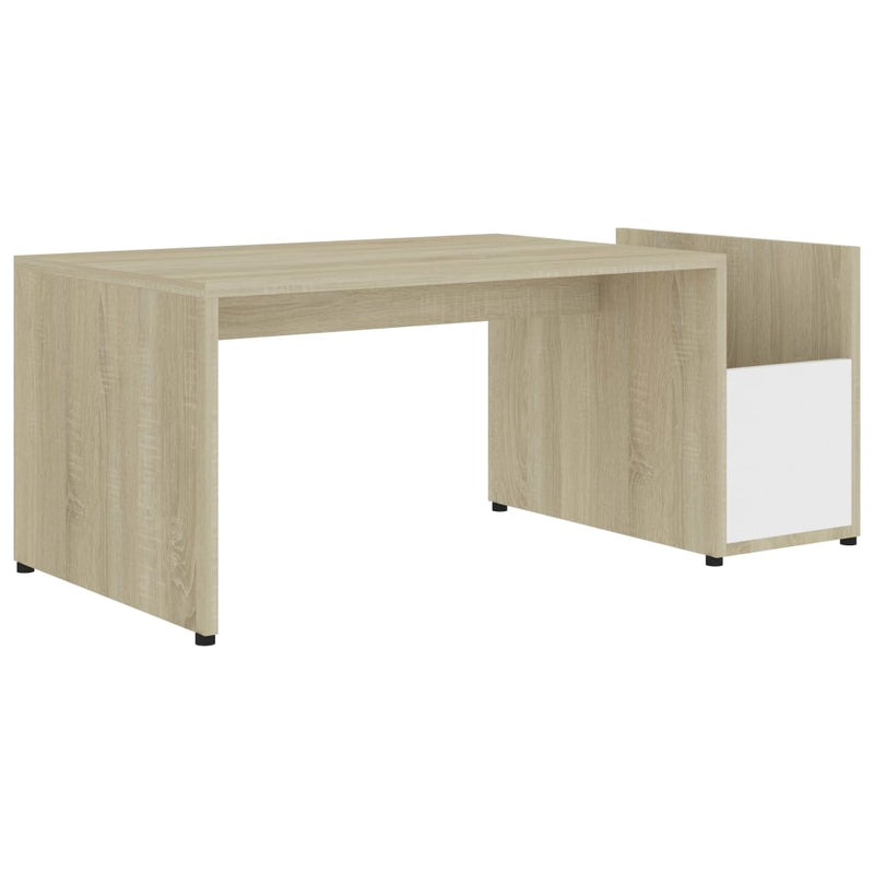 Coffee Table White and Sonoma Oak 90x45x35 cm Engineered Wood