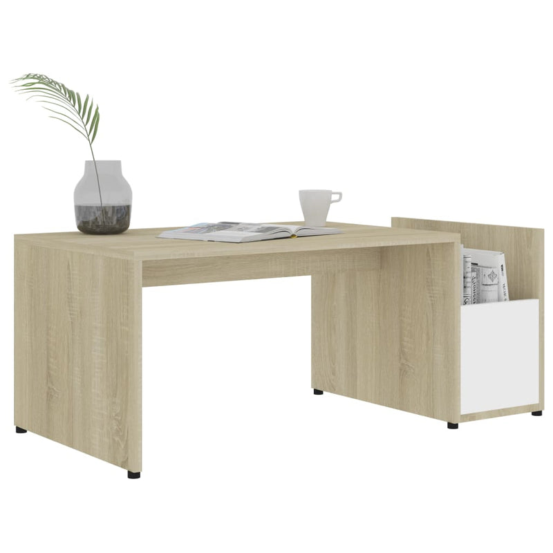 Coffee Table White and Sonoma Oak 90x45x35 cm Engineered Wood