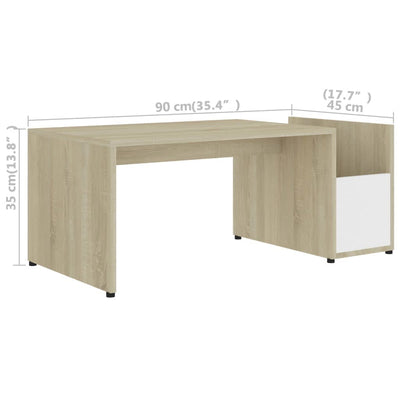 Coffee Table White and Sonoma Oak 90x45x35 cm Engineered Wood