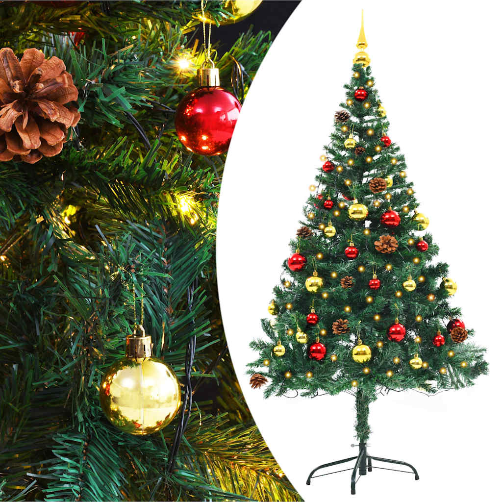 vidaXL Artificial Pre-lit Christmas Tree with Baubles Green 150 cm 2
