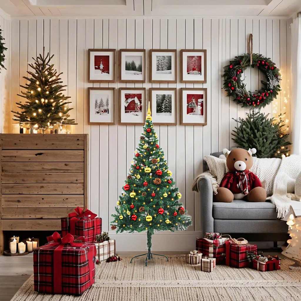 vidaXL Artificial Pre-lit Christmas Tree with Baubles Green 150 cm 1