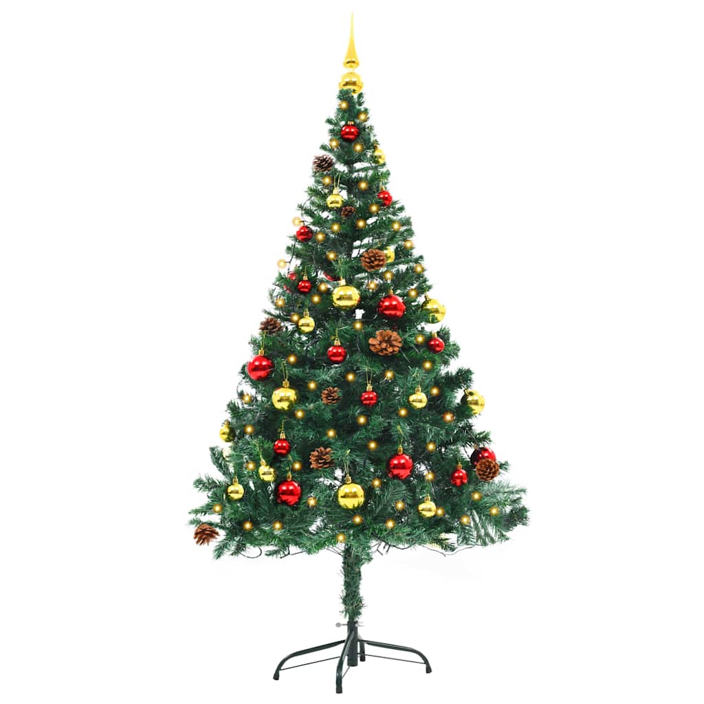 vidaXL Artificial Pre-lit Christmas Tree with Baubles Green 150 cm 6