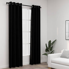 vidaXL Linen-Look Blackout Curtains with Grommets 2pcs Black 140x225cm 1