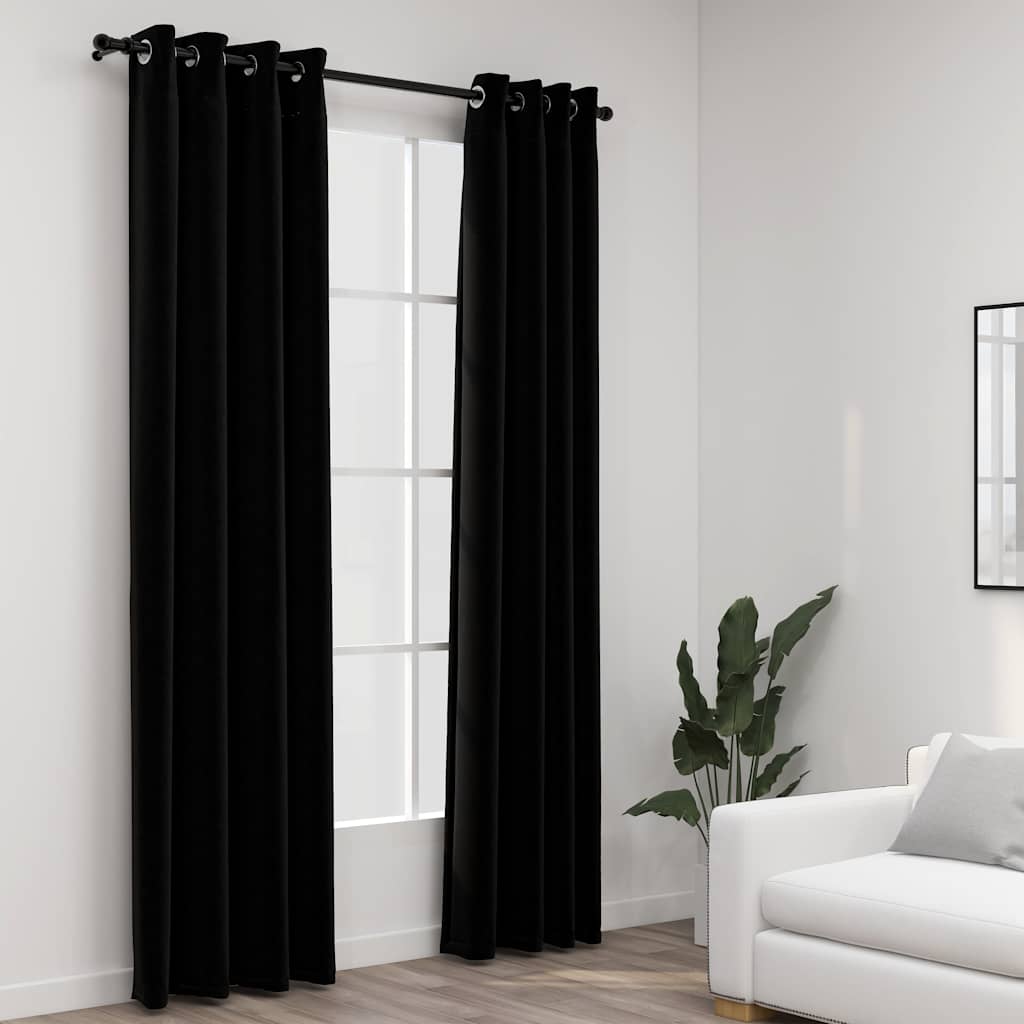 vidaXL Linen-Look Blackout Curtains with Grommets 2pcs Black 140x245cm 1