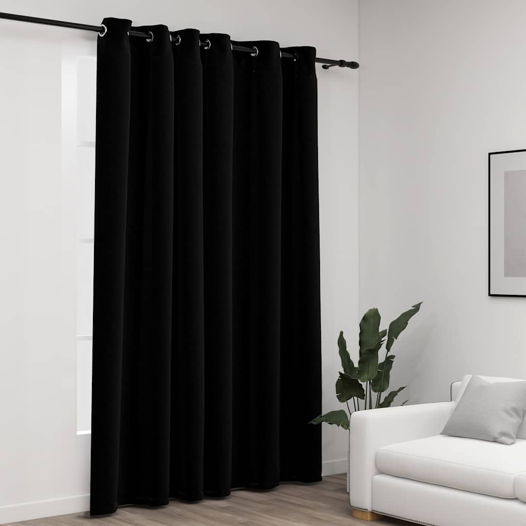 vidaXL Linen-Look Blackout Curtains with Grommets Black 290x245cm 1