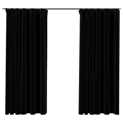 Linen-Look Blackout Curtains with Hooks 2 pcs Black 140x175 cm