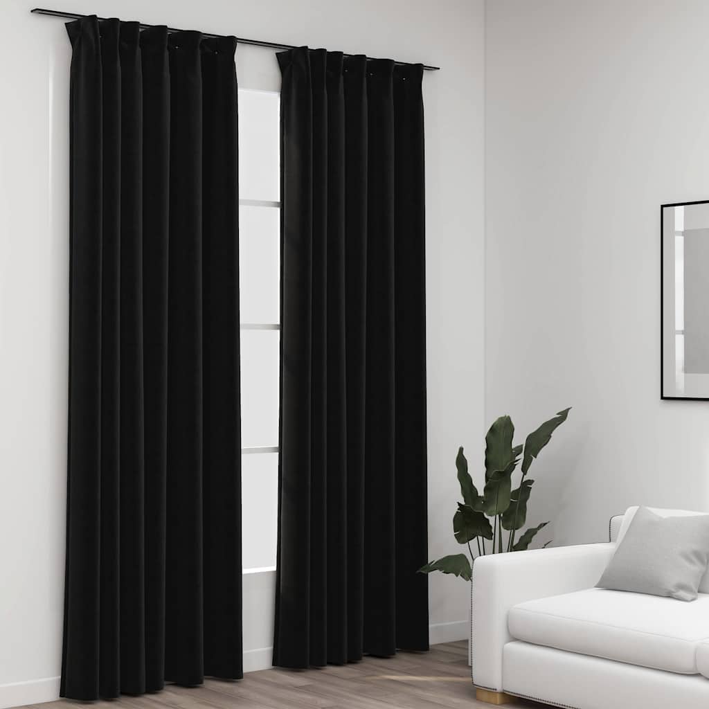 vidaXL Linen-Look Blackout Curtains with Hooks 2 pcs Anthracite 140x245 cm 1