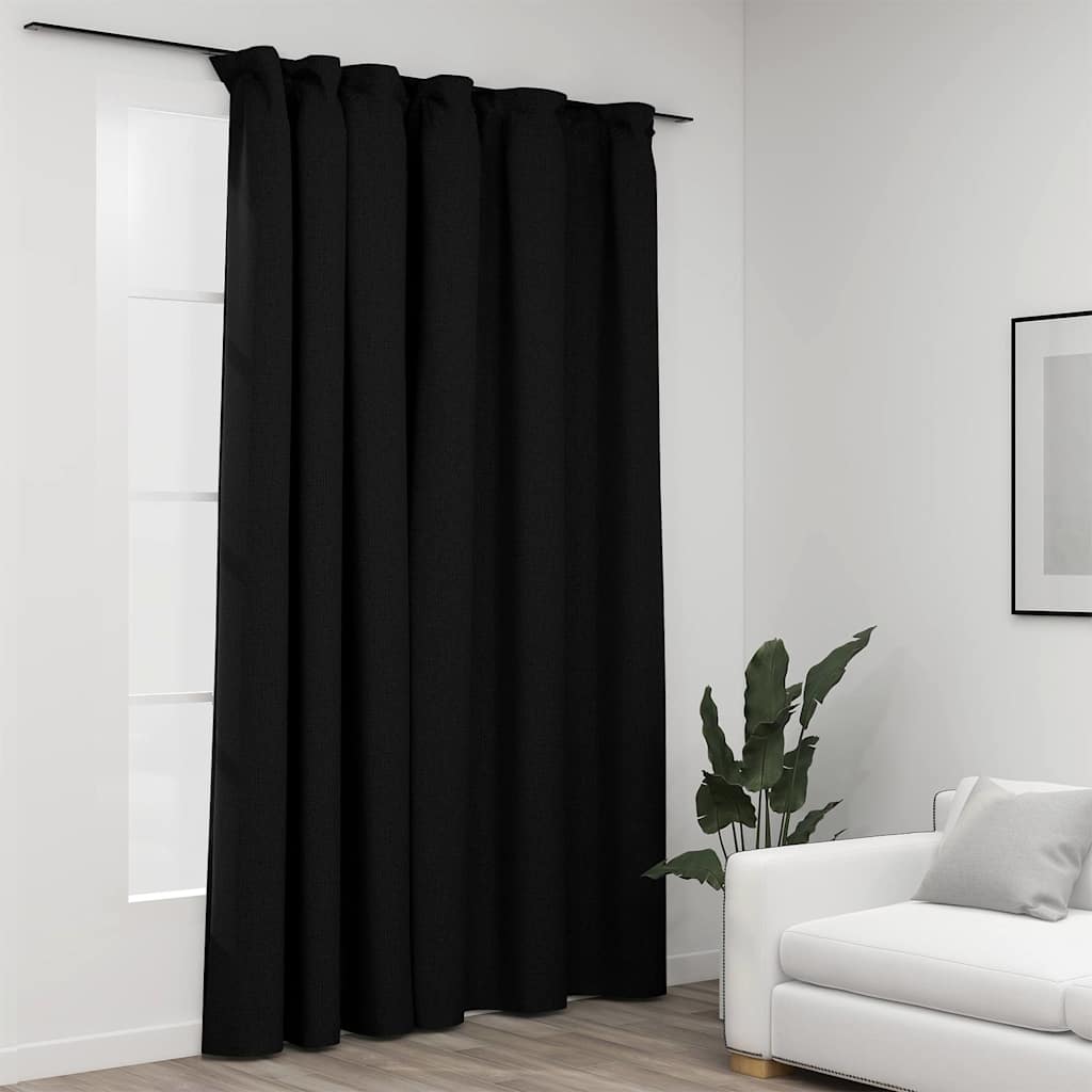 vidaXL Linen-Look Blackout Curtain with Hooks Anthracite 290x245 cm 1