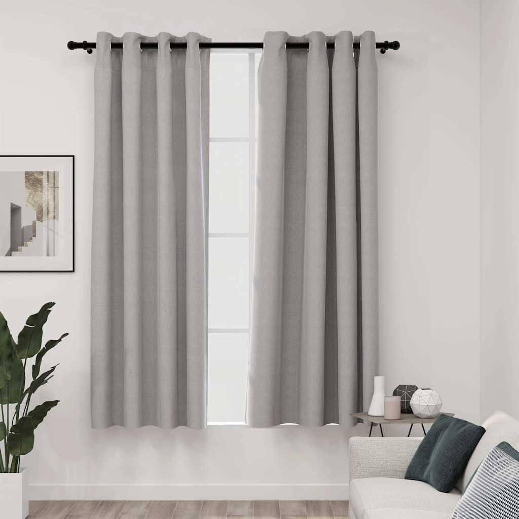 vidaXL Linen-Look Blackout Curtains with Grommets 2pcs Grey 140x175cm 1