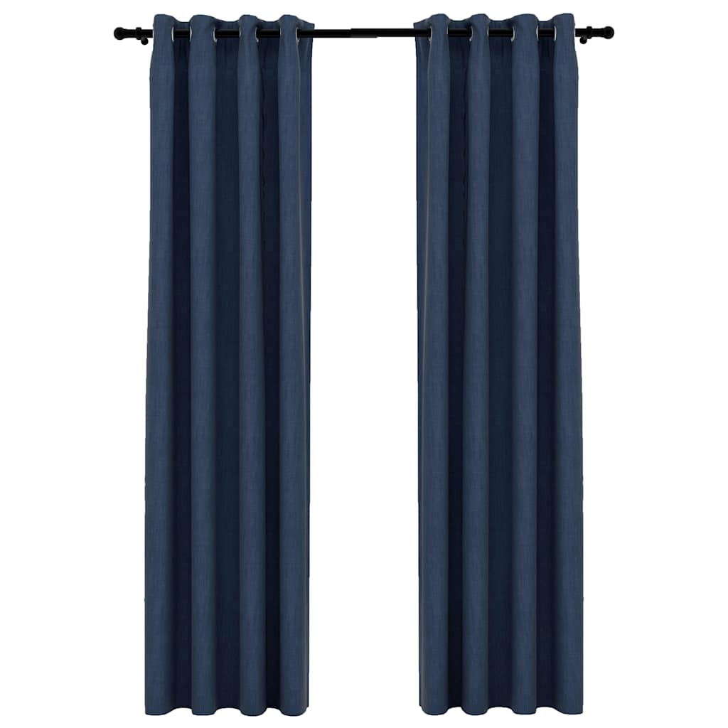 vidaXL Linen-Look Blackout Curtains with Grommets 2 pcs Blue 140x225cm 2