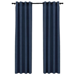 vidaXL Linen-Look Blackout Curtains with Grommets 2 pcs Blue 140x225cm 2