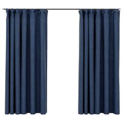 vidaXL Linen-Look Blackout Curtains with Hooks 2 pcs Blue 140x175 cm 2