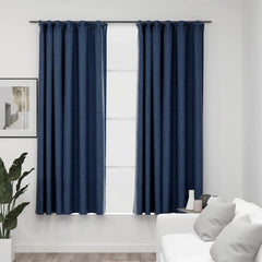 vidaXL Linen-Look Blackout Curtains with Hooks 2 pcs Blue 140x175 cm 1