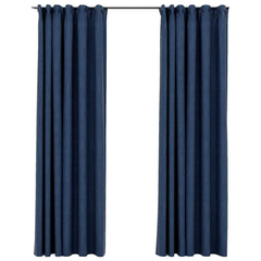 vidaXL Linen-Look Blackout Curtains with Hooks 2 pcs Blue 140x225 cm 2