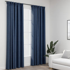 vidaXL Linen-Look Blackout Curtains with Hooks 2 pcs Blue 140x225 cm 1