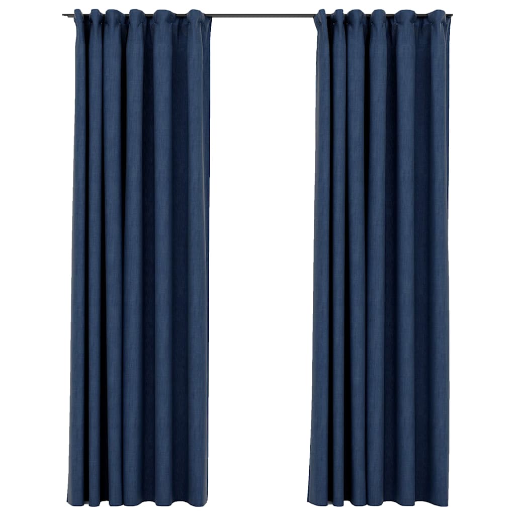 vidaXL Linen-Look Blackout Curtains with Hooks 2 pcs Blue 140x245 cm 2
