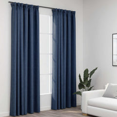 vidaXL Linen-Look Blackout Curtains with Hooks 2 pcs Blue 140x245 cm 1