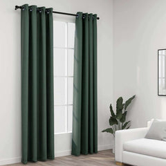 vidaXL Linen-Look Blackout Curtains with Grommets 2pcs Green 140x245cm 1