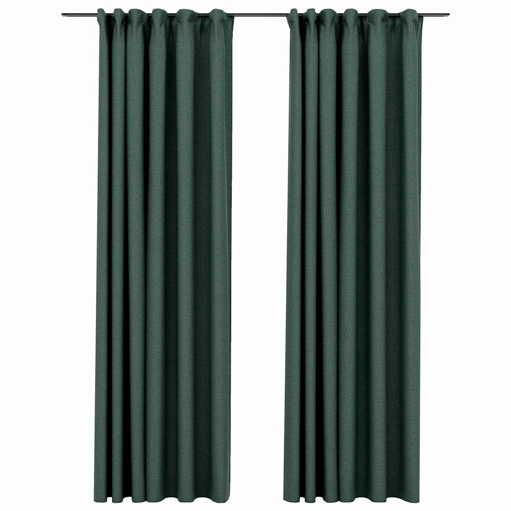 vidaXL Linen-Look Blackout Curtains with Hooks 2 pcs Green 140x225 cm 2