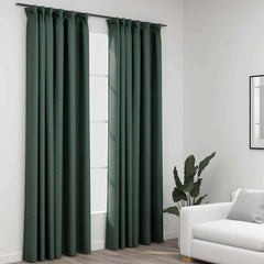 vidaXL Linen-Look Blackout Curtains with Hooks 2 pcs Green 140x245 cm 1