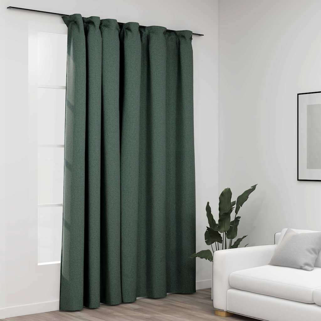 vidaXL Linen-Look Blackout Curtain with Hooks Green 290x245 cm 1