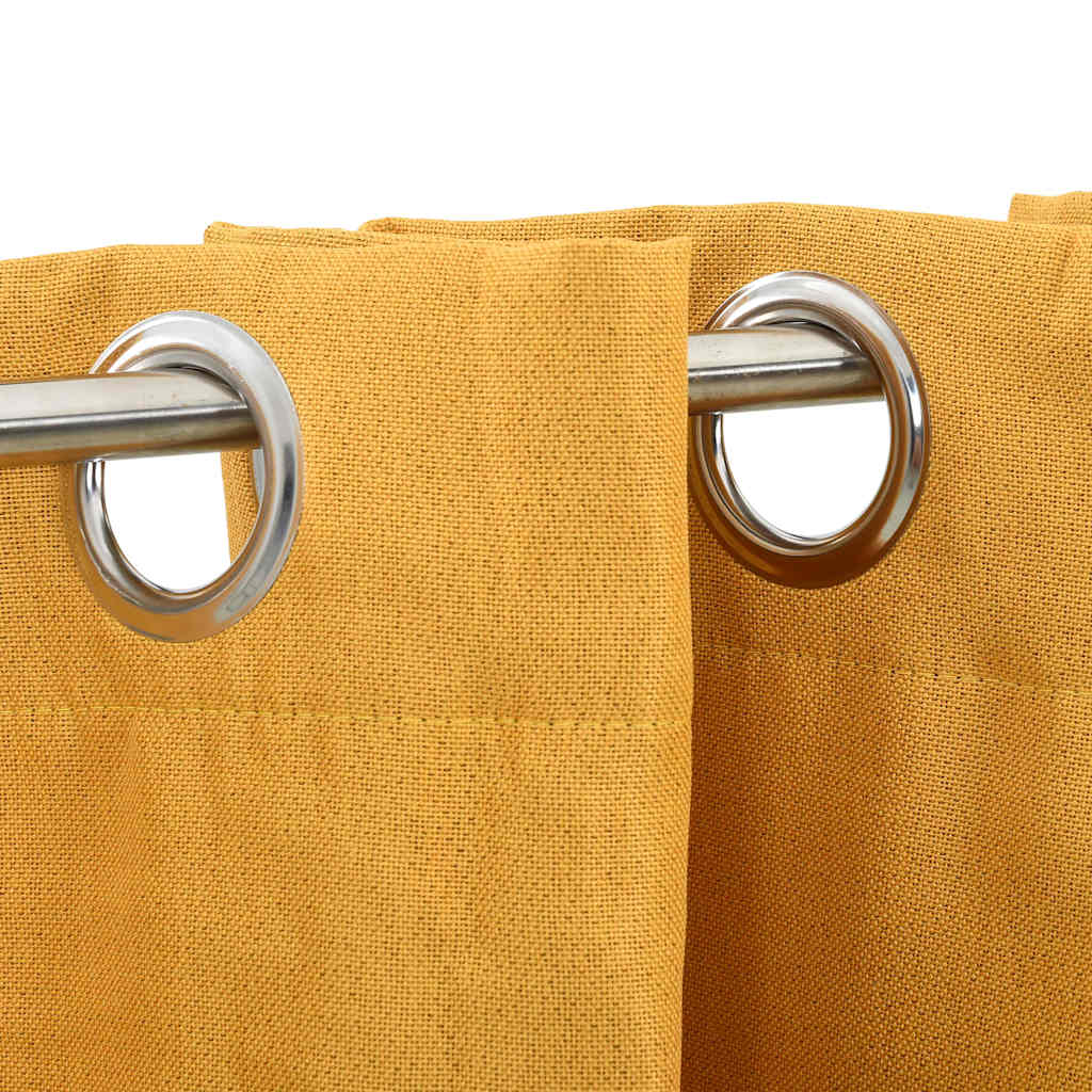 vidaXL Linen-Look Blackout Curtains with Grommets 2pcs Yellow 140x225cm 3