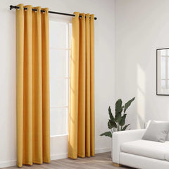 vidaXL Linen-Look Blackout Curtains with Grommets 2pcs Yellow 140x225cm 1