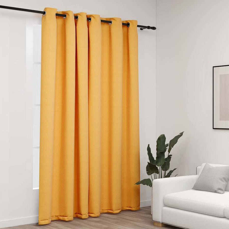 Linen-Look Blackout Curtain with Grommets Yellow