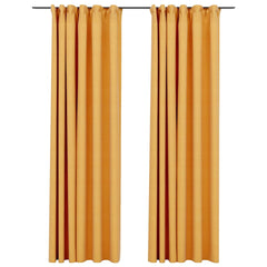 vidaXL Linen-Look Blackout Curtains with Hooks 2 pcs Yellow 140x225 cm 2