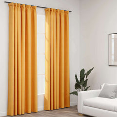 vidaXL Linen-Look Blackout Curtains with Hooks 2 pcs Yellow 140x225 cm 1