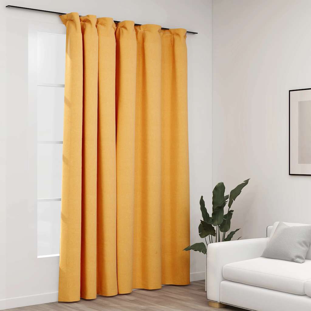 vidaXL Linen-Look Blackout Curtain with Hooks Yellow 290x245 cm 1