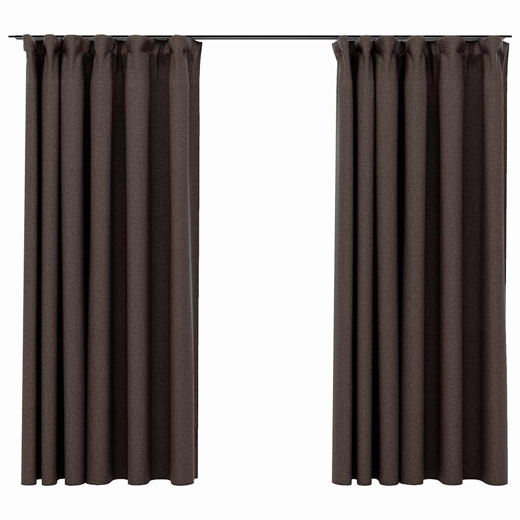 vidaXL Linen-Look Blackout Curtains with Hooks 2 pcs Taupe 140x175 cm 2