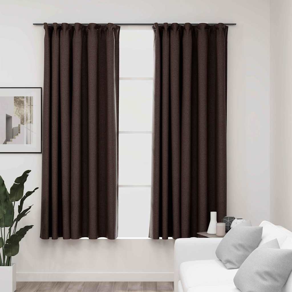 vidaXL Linen-Look Blackout Curtains with Hooks 2 pcs Taupe 140x175 cm 1