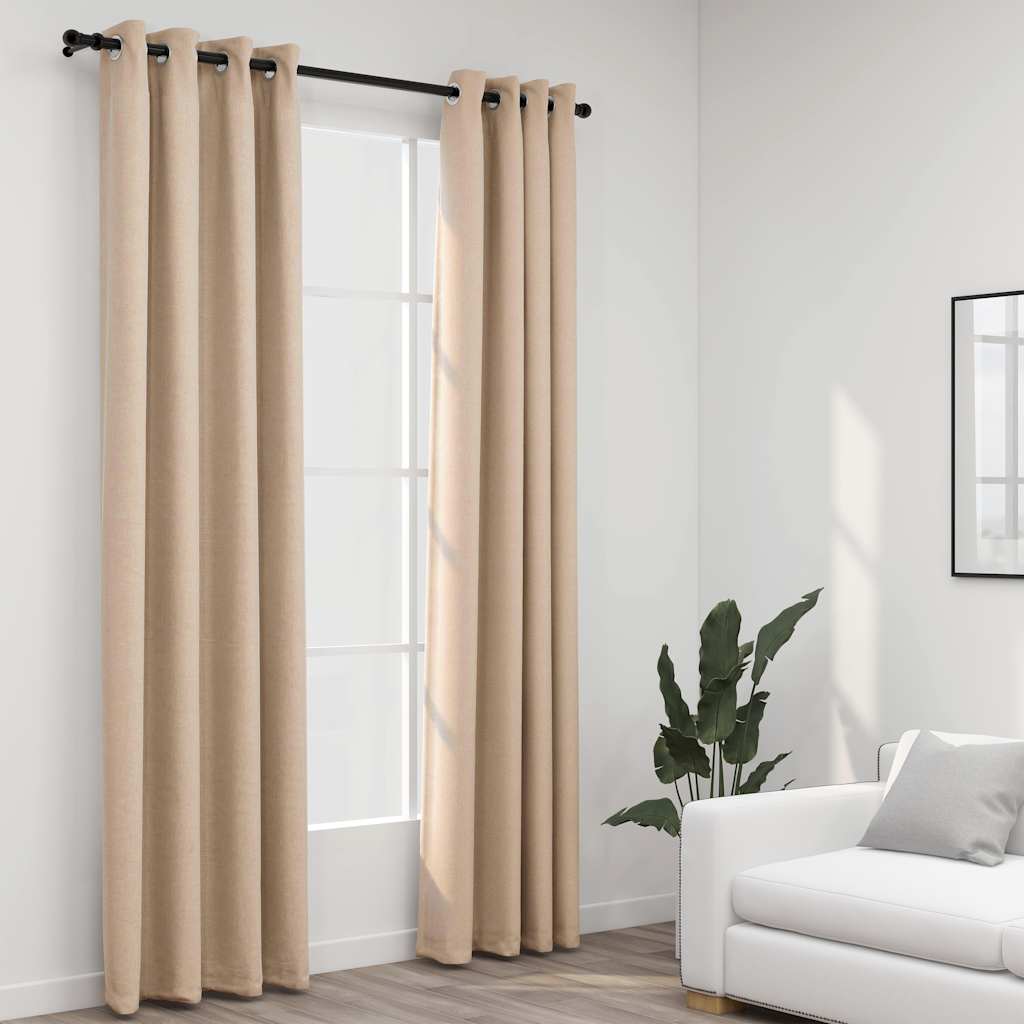 vidaXL Linen-Look Blackout Curtains with Grommets 2pcs Beige 140x225cm 1