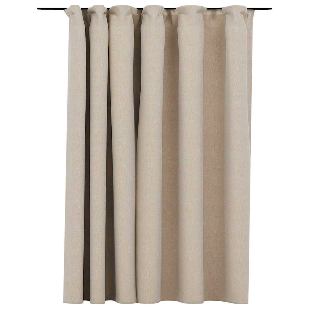 vidaXL Linen-Look Blackout Curtain with Hooks Beige 290x245 cm 2