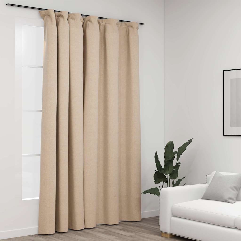 vidaXL Linen-Look Blackout Curtain with Hooks Beige 290x245 cm 1