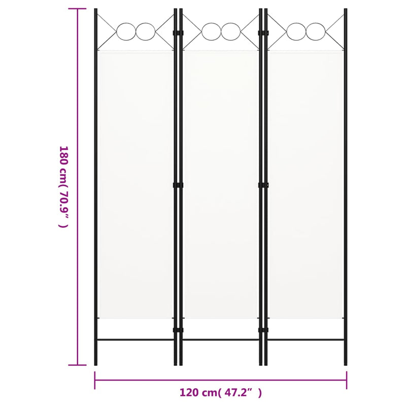 3-Panel Room Divider White 120x180 cm