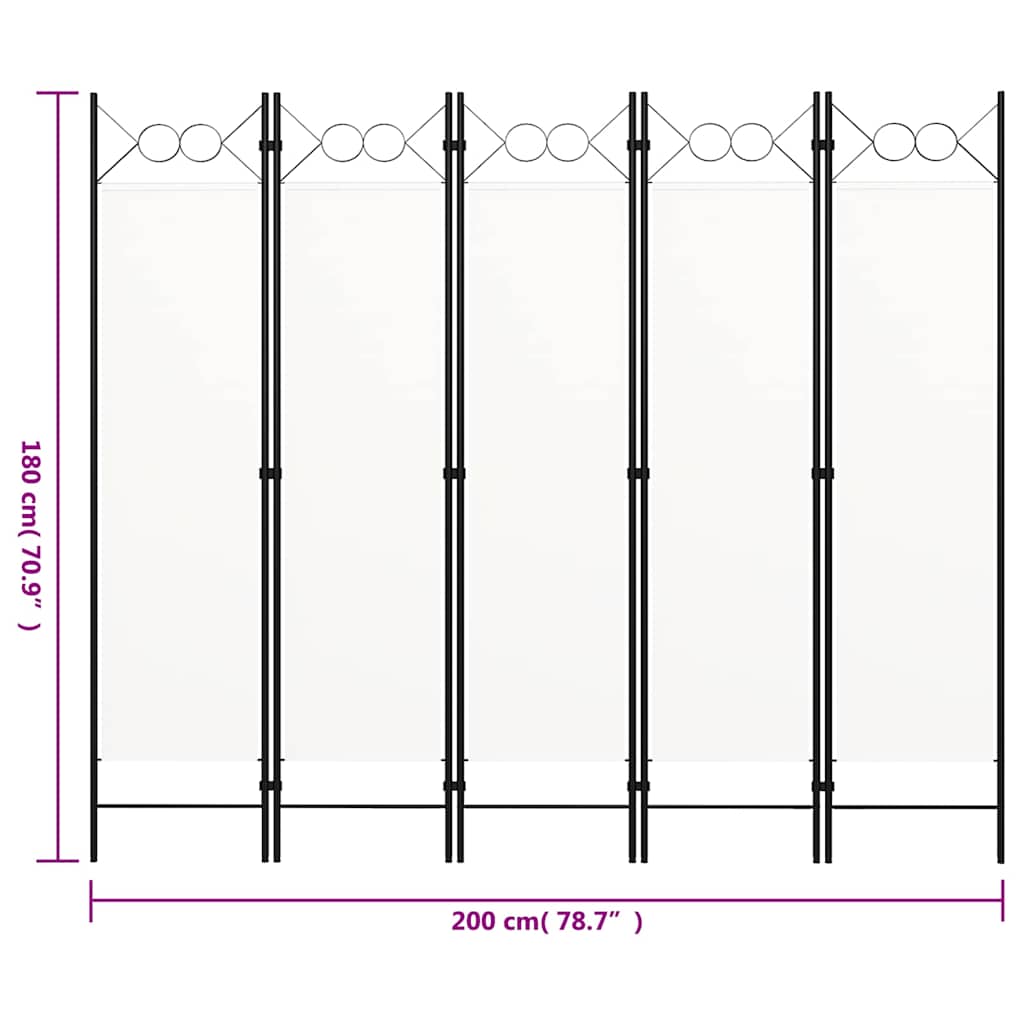 320707 vidaXL 5-Panel Room Divider White 200x180 cm 6