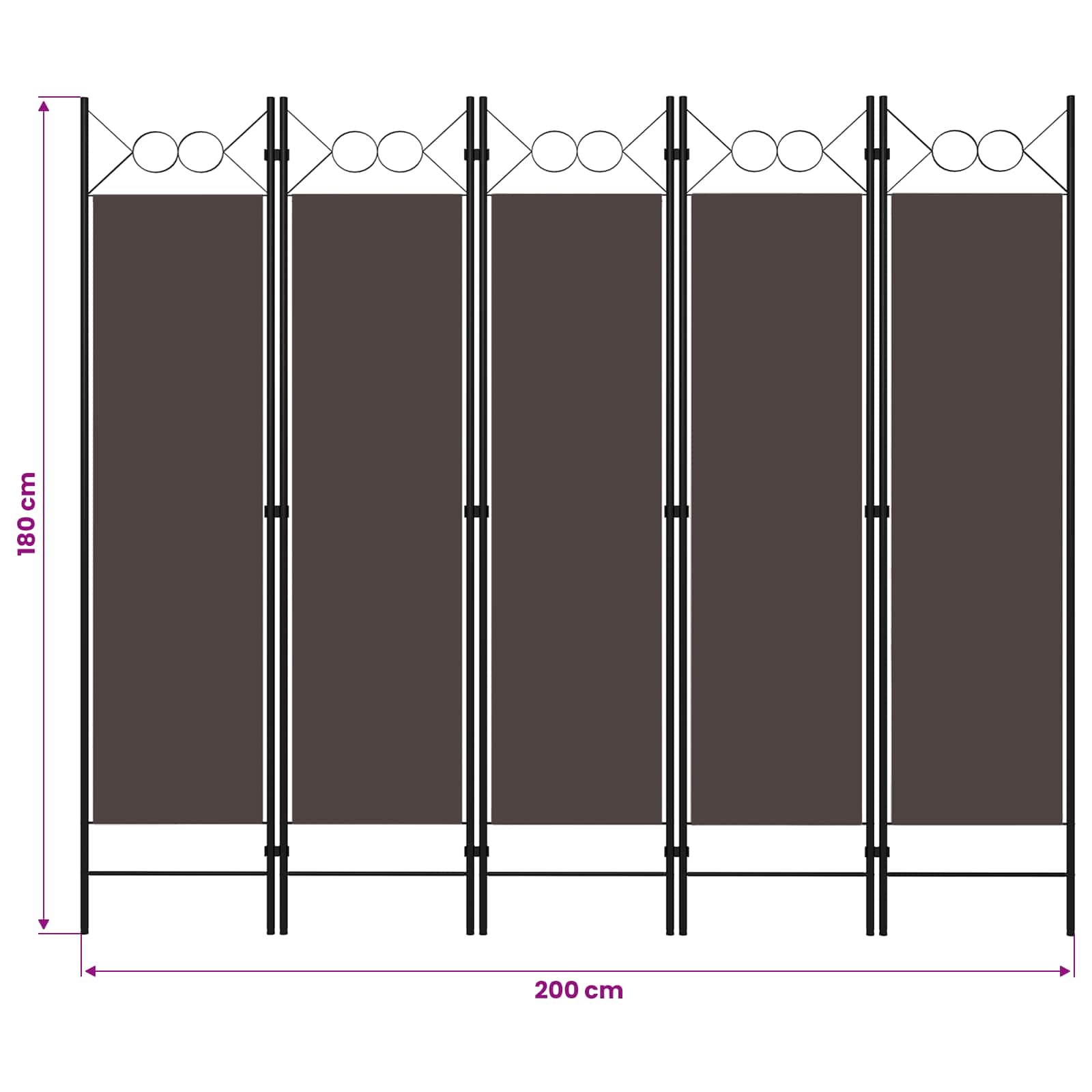 320708 vidaXL 5-Panel Room Divider Brown 200x180 cm 6