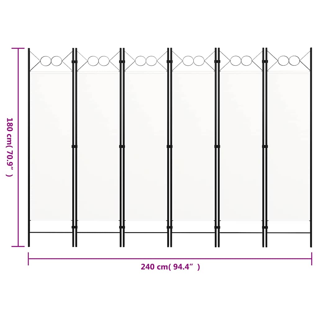 320711 vidaXL 6-Panel Room Divider White 240x180 cm 6