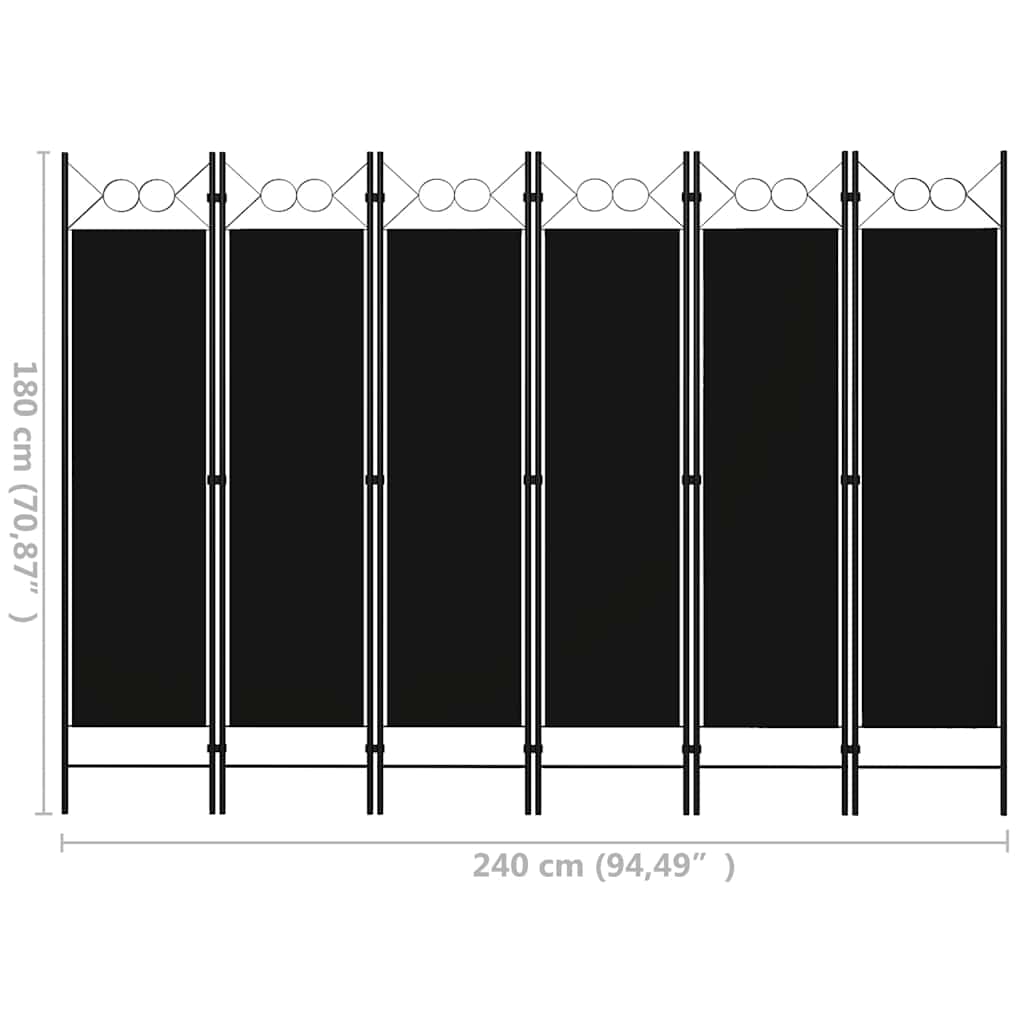 320714 vidaXL 6-Panel Room Divider Black 240x180 cm 6